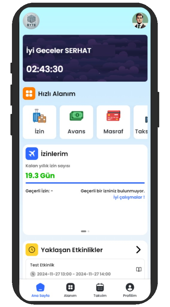 DijiPortal mobil uygulama: BYTE dashboard