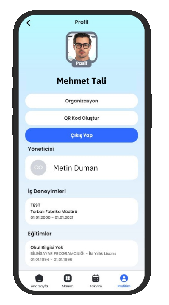DijiPortal mobil uygulama: Çalışan profili ekranı